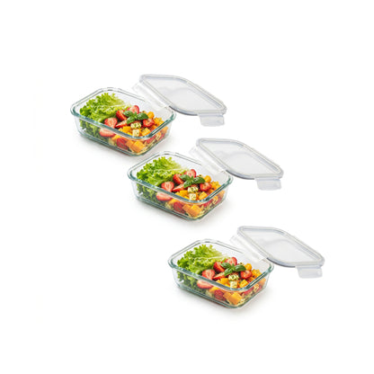 CH 640ml 3 Piece Rectangular Glass Container Set Clear