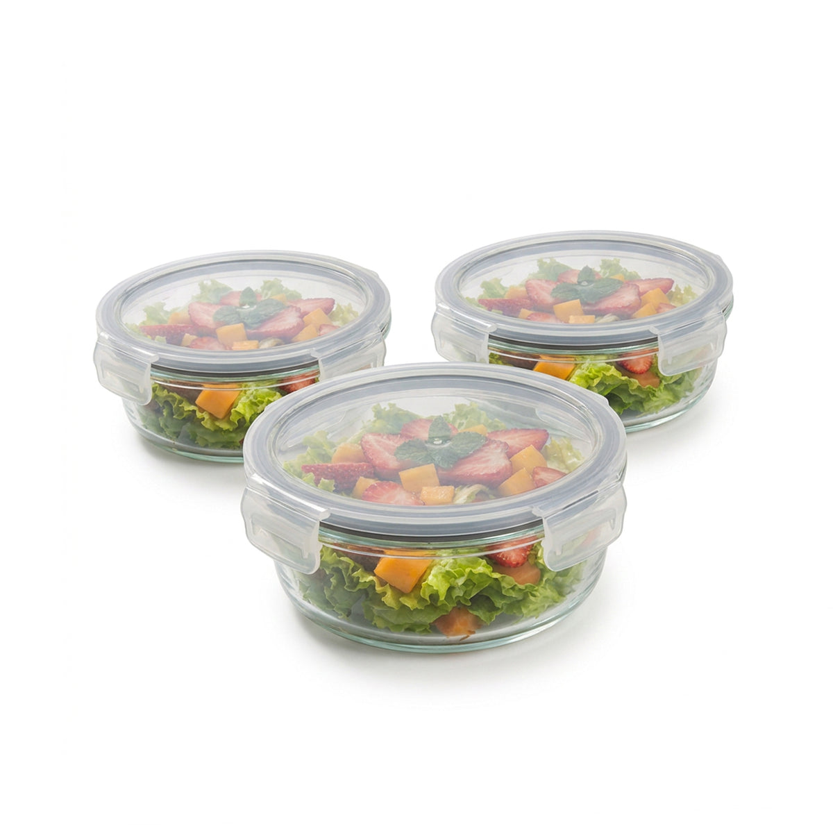 CH 650ml 3 Piece Round Glass Container Set Clear