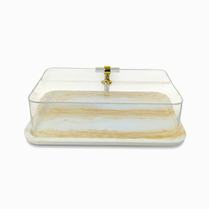 Marble Design Cake Server Brown & White