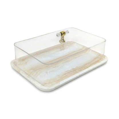 Marble Design Cake Server Brown & White