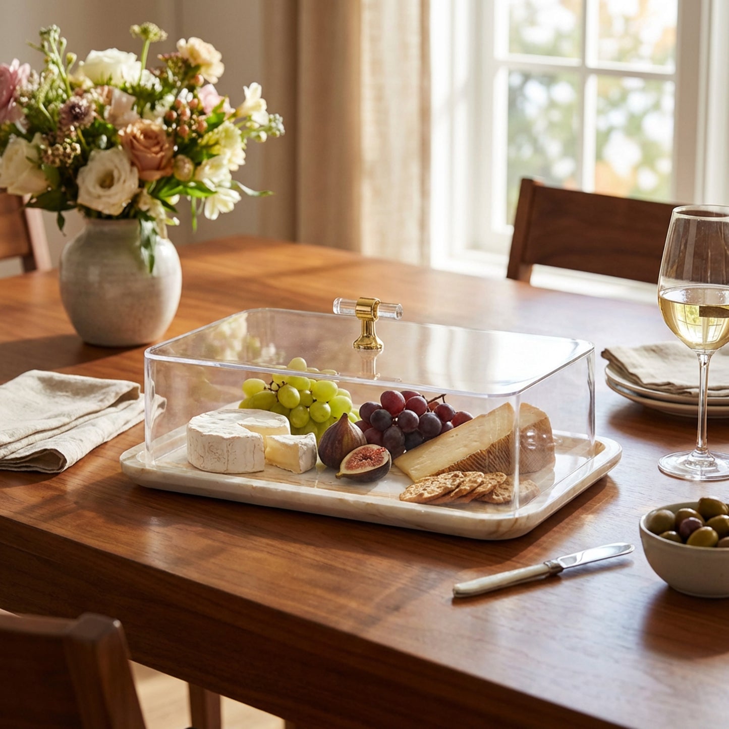 Marble Design Cake Server Brown & White