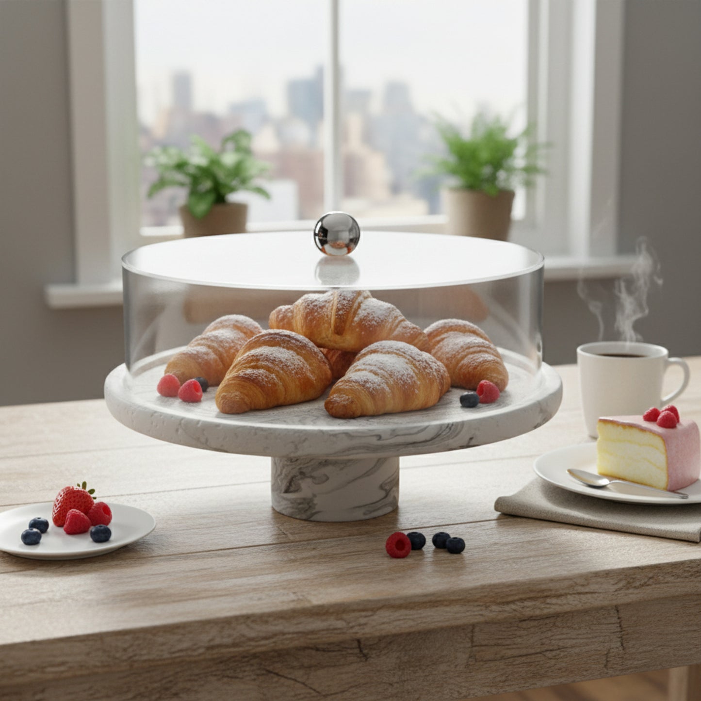 Marble Design Round Cake Stand Black & White