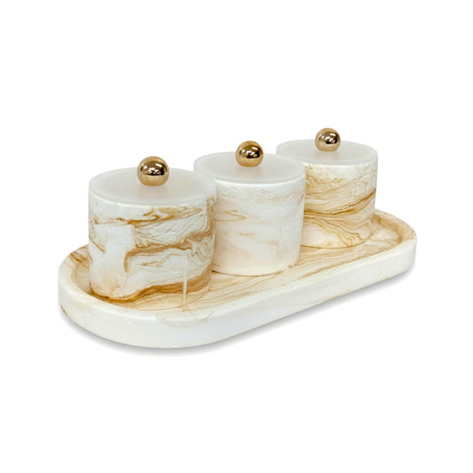 3 Piece Marble Design Canister Set Brown & White