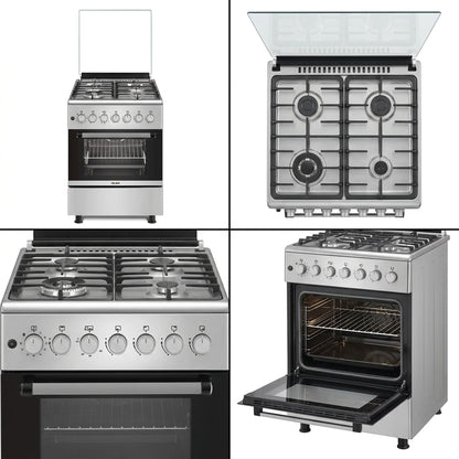 ELBA ESSENTIAL 60CM 4 BURNER GAS STOVE WITH GAS OVEN - STAINLESS STEEL + FREE TOTAI HEATER