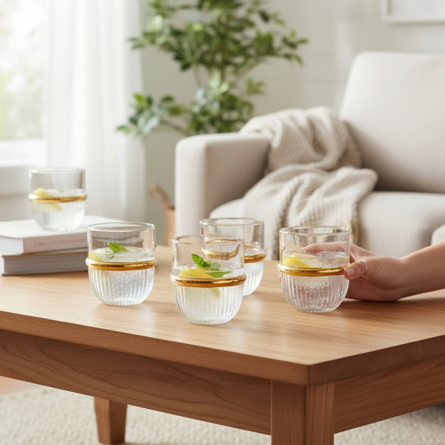 6 Piece Tumbler Set Clear & Gold