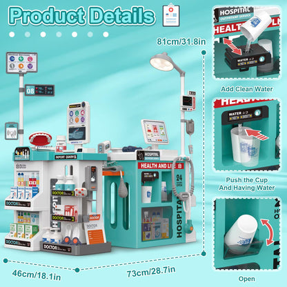 77 Piece 2-in-1 Medical Counter Doctor Play Set with Light & Sound Teal