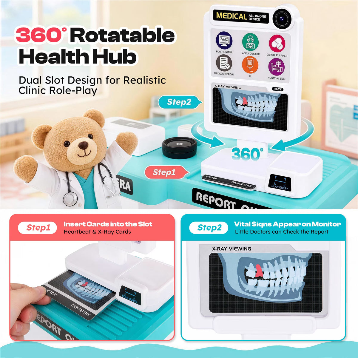 77 Piece 2-in-1 Medical Counter Doctor Play Set with Light & Sound Teal