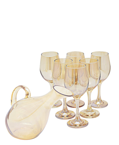 Kitchen Life Amber 7 Piece Wine Glass Set - Gold