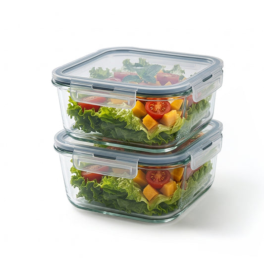 800ml 2 Piece Square Glass Container Set Clear