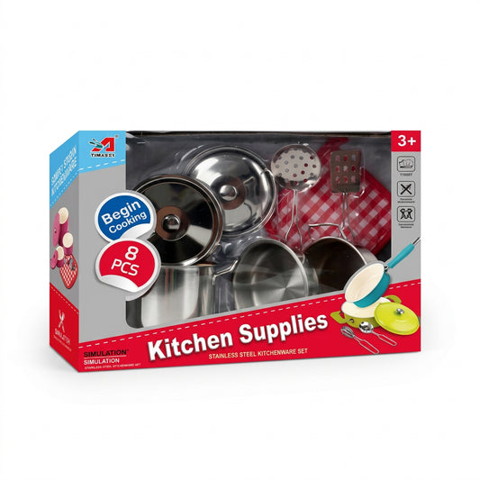 8 Piece Stainless Steel Kitchen Supplies Play Set Silver