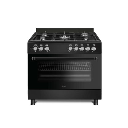 ELBA ESSENTIAL 90CM 5 BURNER GAS STOVE & GAS OVEN - BLACK + FREE TOTAI HEATER