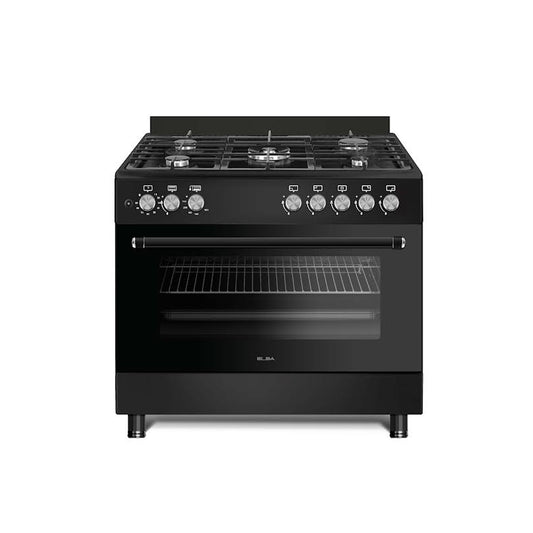 ELBA ESSENTIAL 90CM 5 BURNER GAS STOVE & GAS OVEN - BLACK + FREE TOTAI HEATER