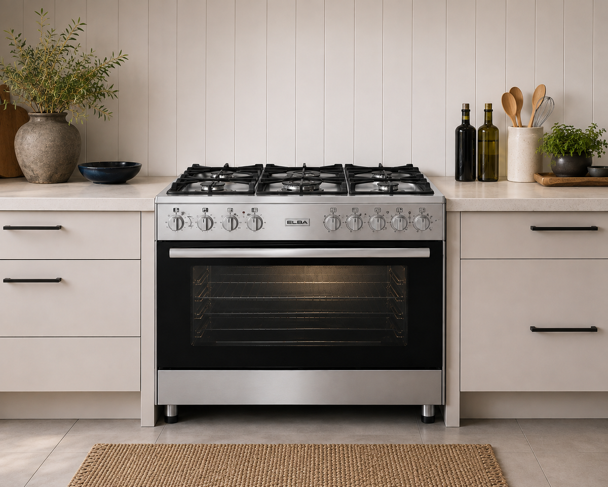 Elba Essential 90cm 5 Burner Gas Stove & Electric Oven - Stainless Steel