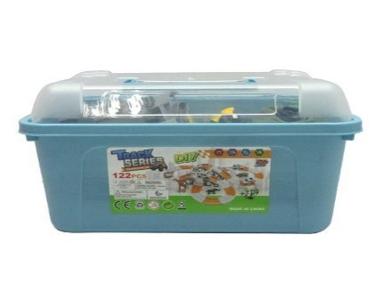 122 Piece DIY Track Set with Car in Storage Box Blue
