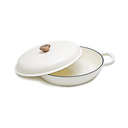 Aqua Enamel Cast Iron Low Casserole 3.5L White