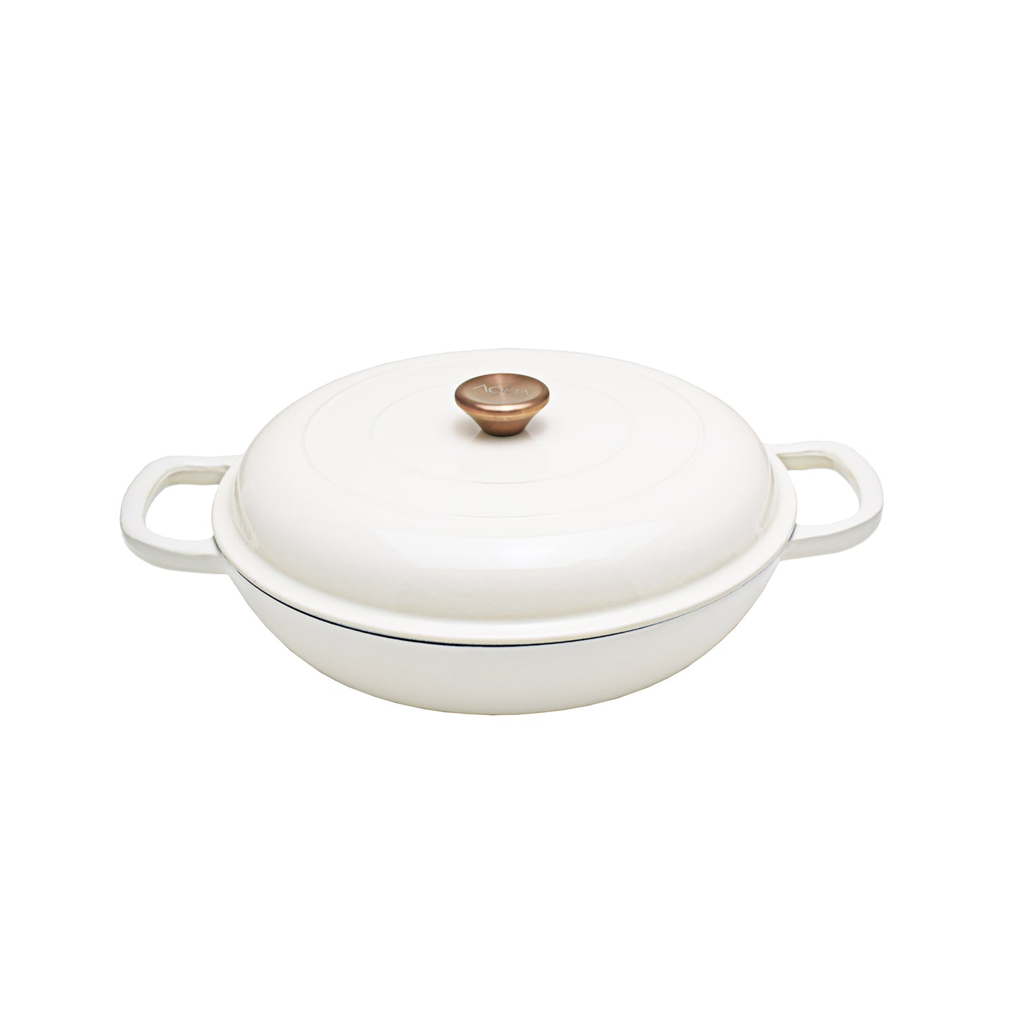 Aqua Enamel Cast Iron Low Casserole 3.5L White