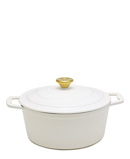 Aqua Enamel Cast Iron Casserole 4,8Litre - White with Gold Lid