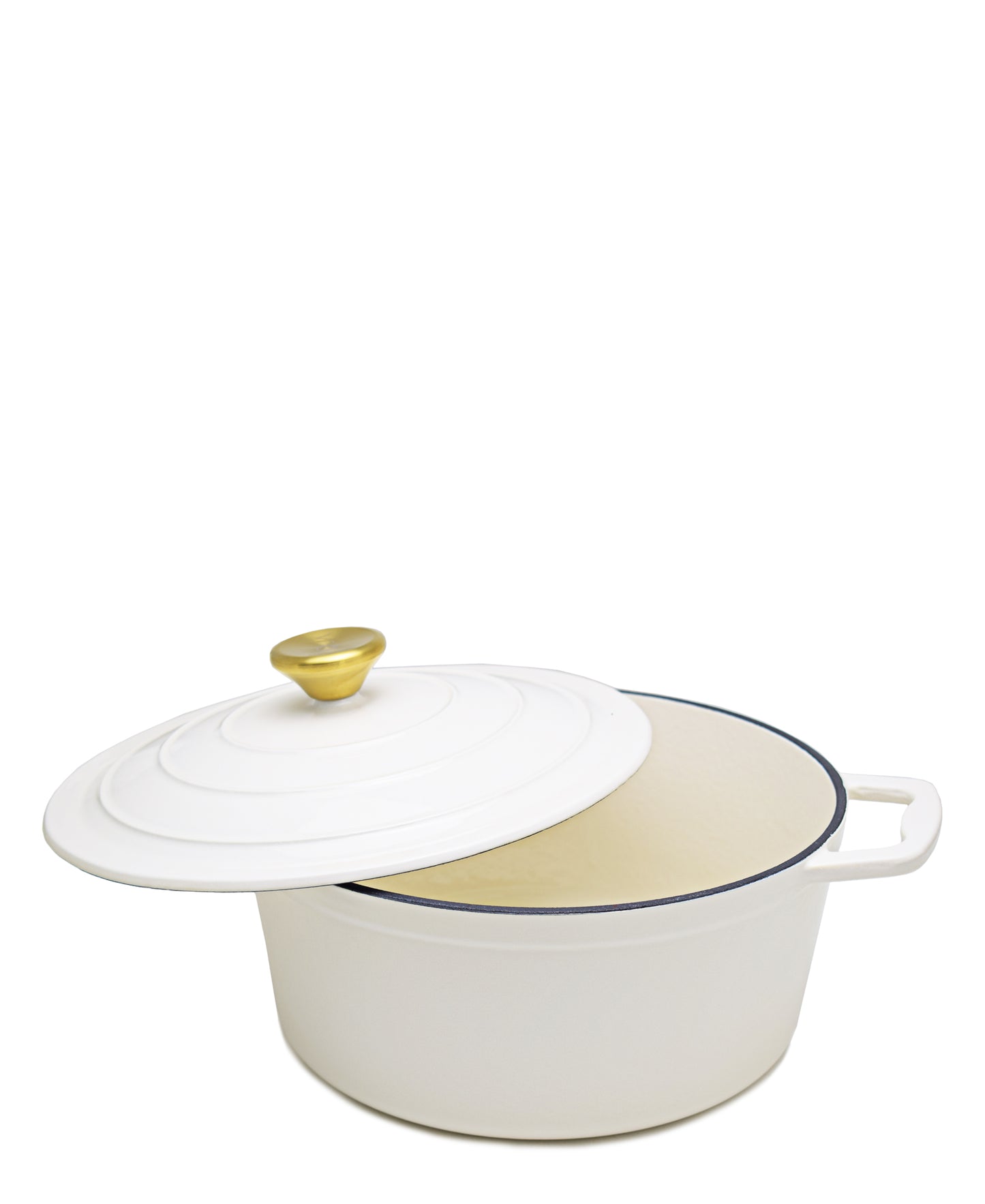 Aqua Enamel Cast Iron Casserole 4,8Litre - White with Gold Lid