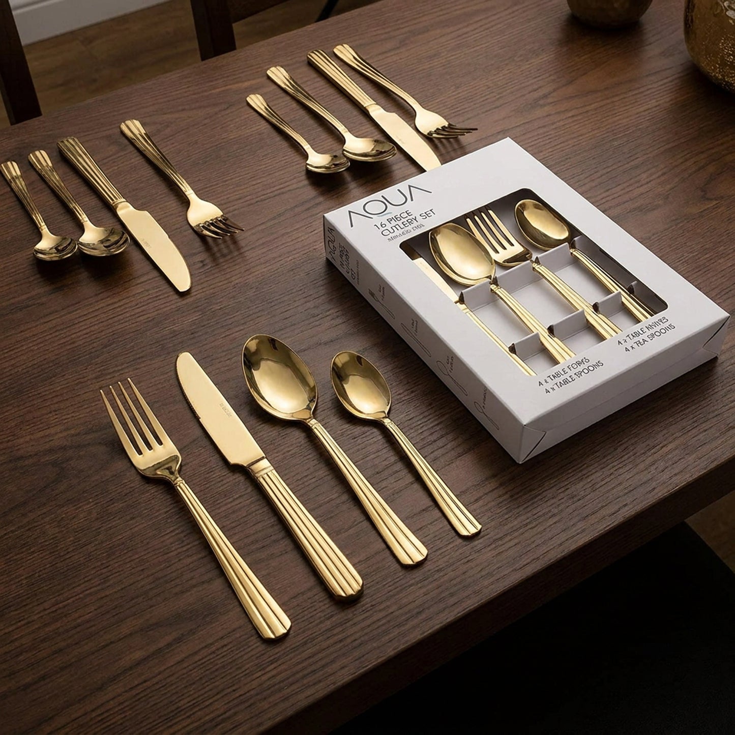 Aqua 16 Piece Cutlery Set Gold