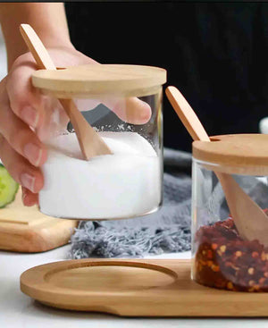 Aqua 2 Piece Spice Jar with Bamboo Lid Set - Clear