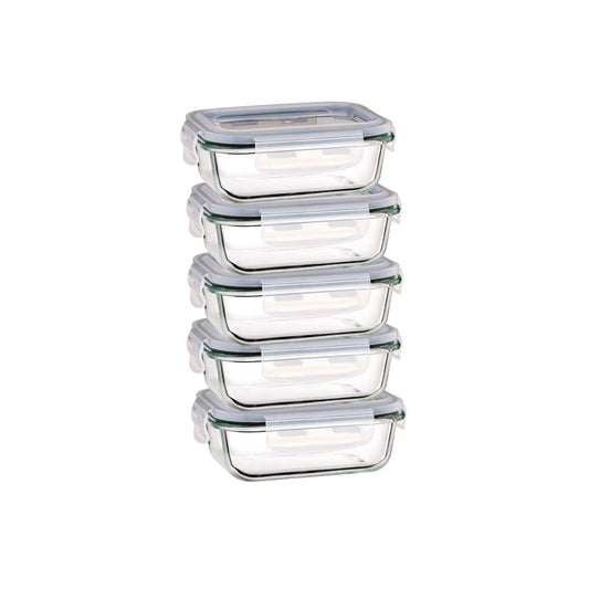 Aqua 5 Piece 370ml Glass Food Storage Container Set Clear