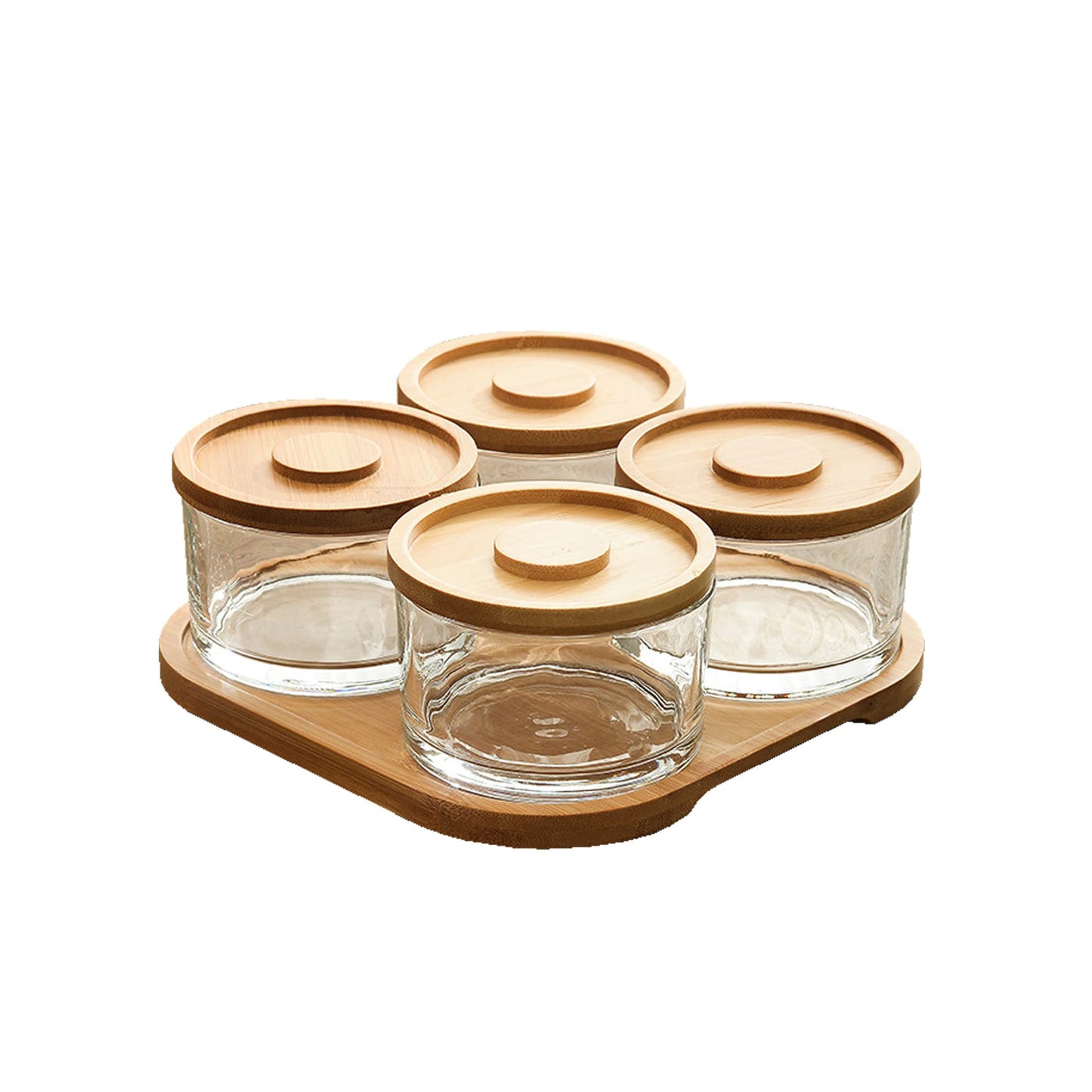 Aqua 4 Piece Chip & Dip Serving Set with Bamboo Tray Clear