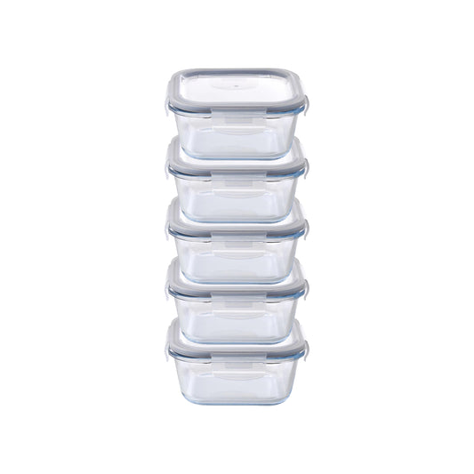 Aqua 5 Piece 520ml Glass Food Storage Container Set Clear