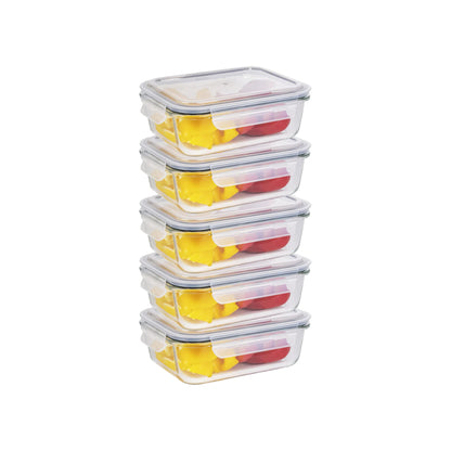 Aqua 5 Piece 640ml Glass Food Storage Container Set Clear