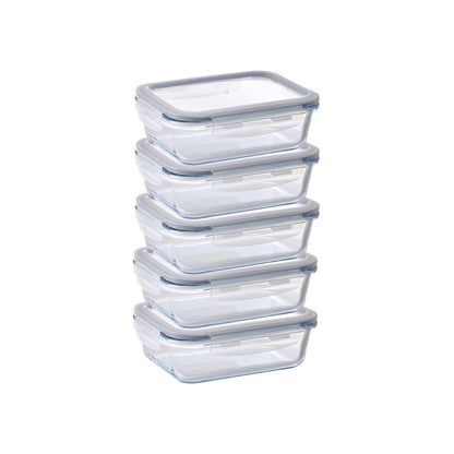 Aqua 5 Piece 640ml Glass Food Storage Container Set Clear