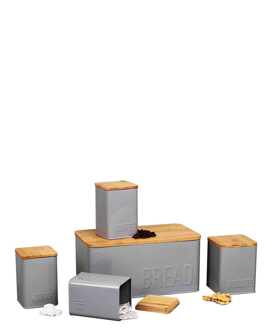 Aqua 6 Piece Storage Set With Bamboo Lid - Grey