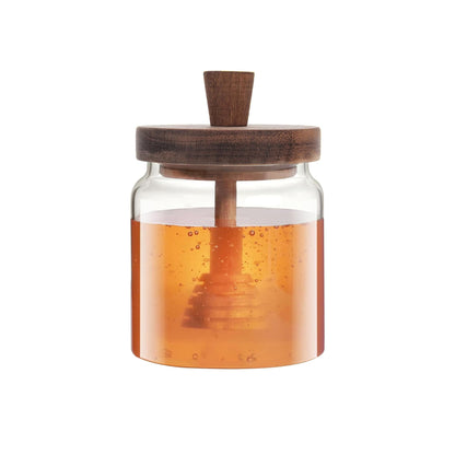 Aqua Borosilicate Glass Honey Pot with Acacia Lid Clear