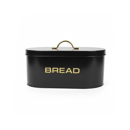 Aqua Bread Bin Matte Black with Gold Print