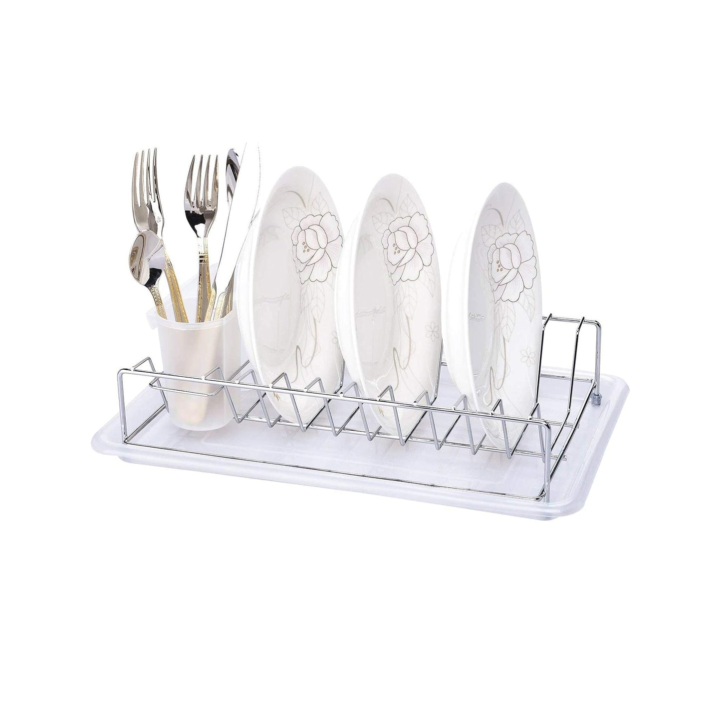 Aqua Chrome Plated Dish Rack Silver & White