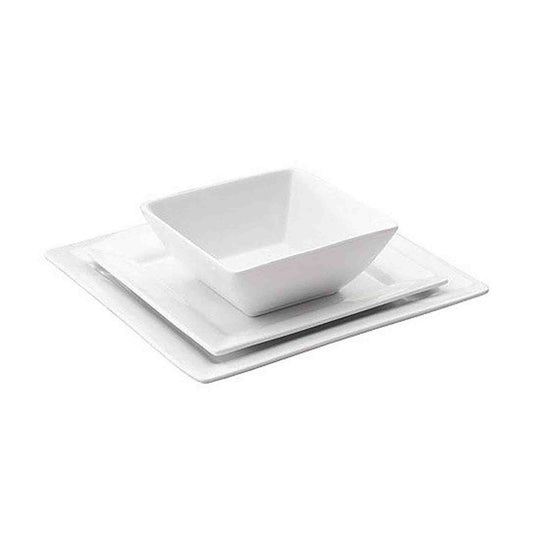 Aqua Edged 12 Piece Porcelain Dinner Set - White