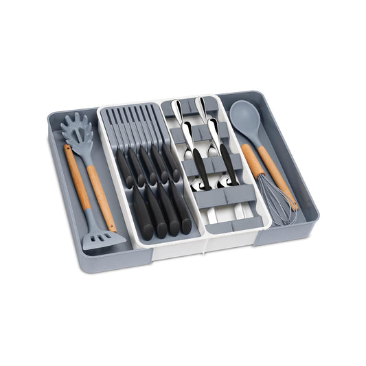 Aqua Expandable Utensil & Knife Drawer Organiser Tray Grey & White