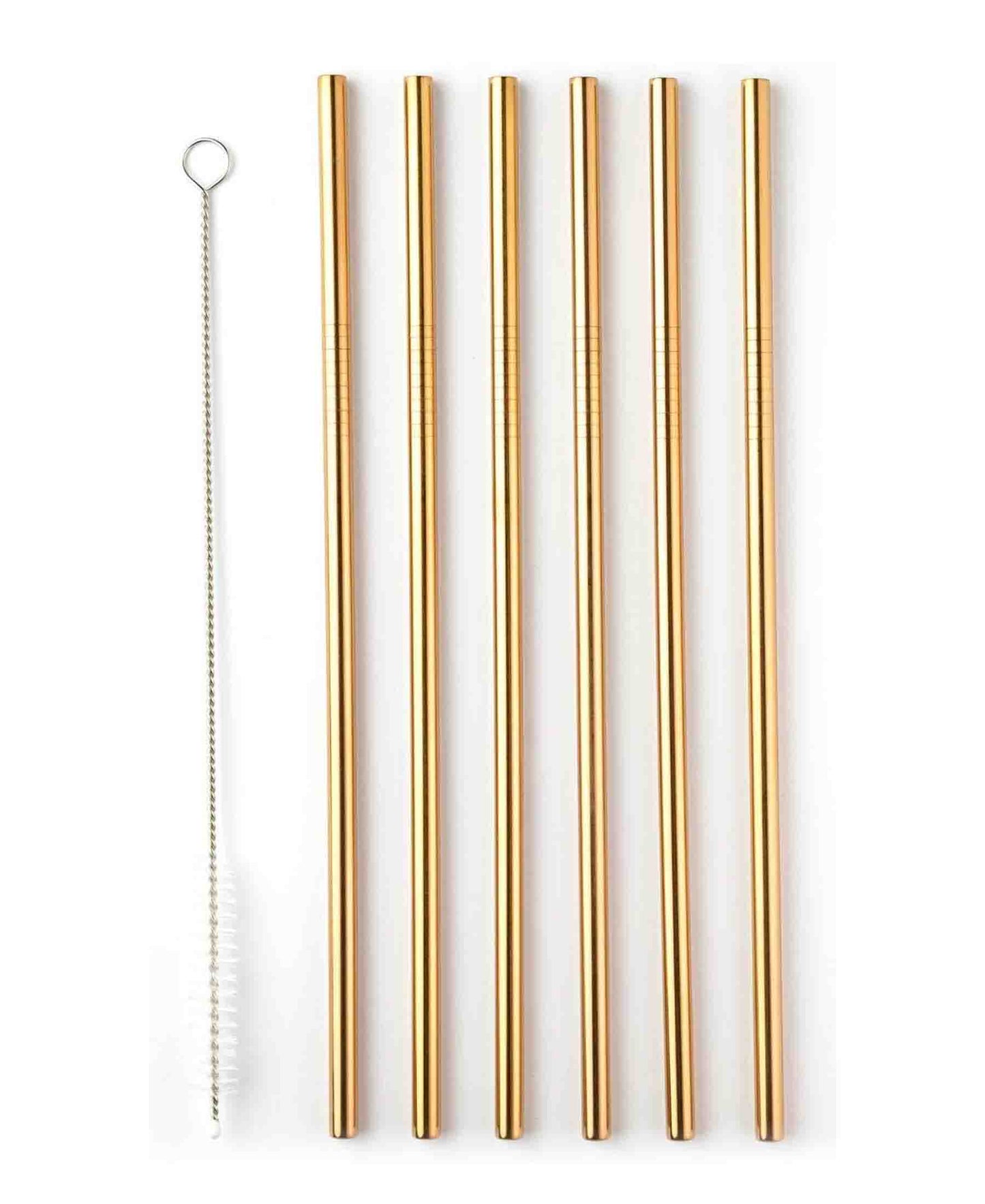 Aqua S/S Straight Straw 6pc With Brush - Gold