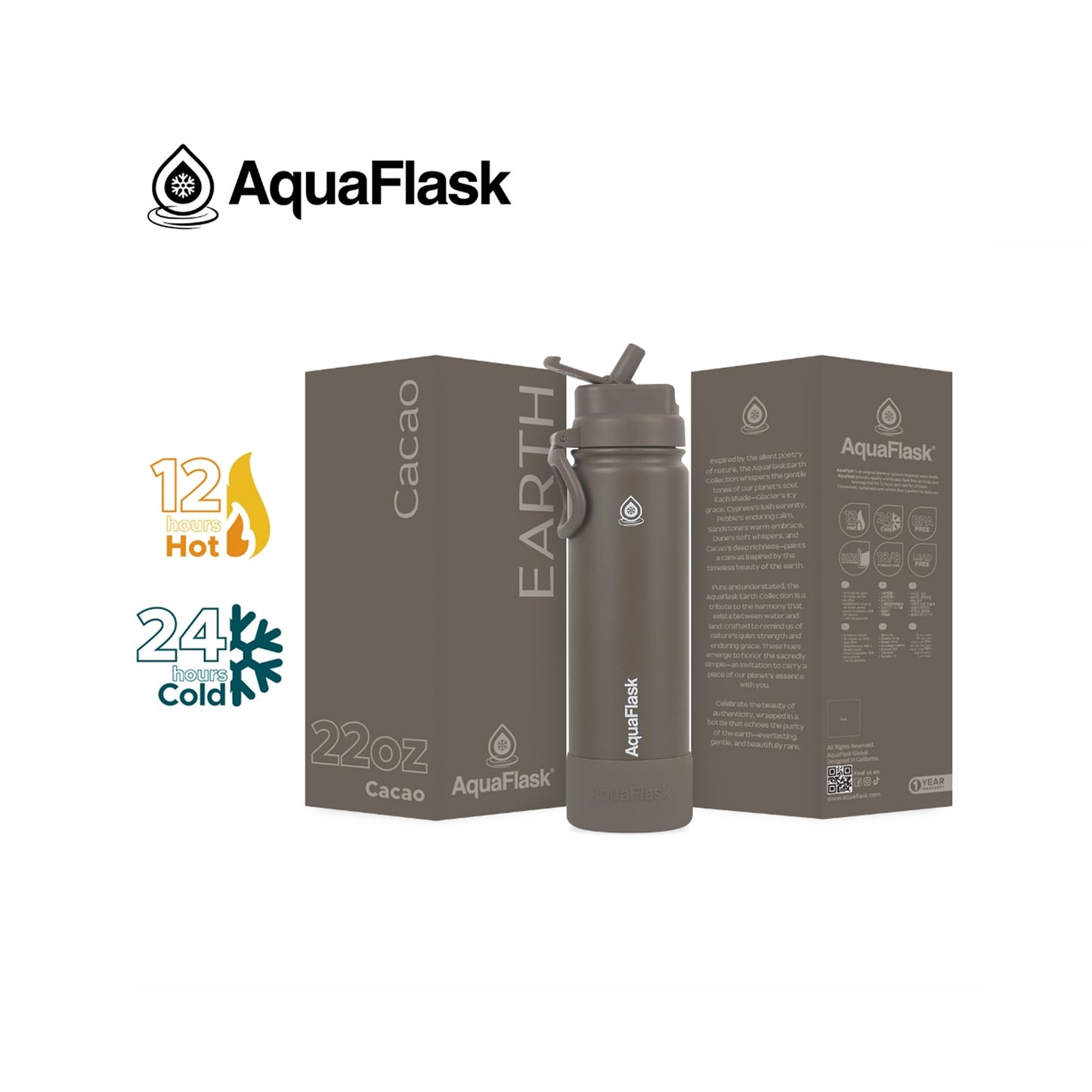 Aquaflask Earth Flipsip 650ml Flask Cacao