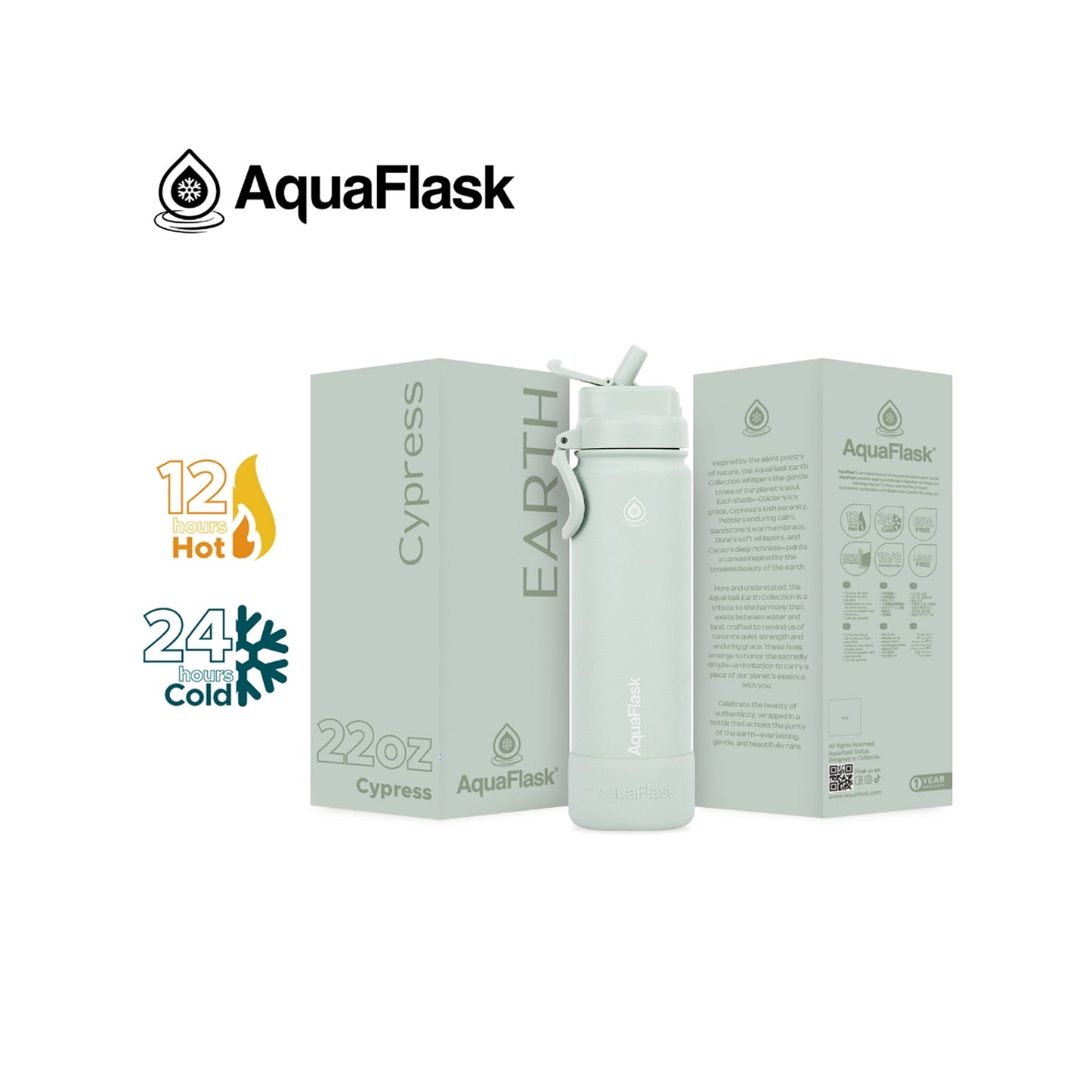 Aquaflask Earth Flipsip 650ml Flask Cypress