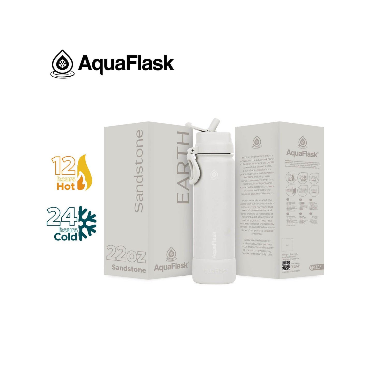 Aquaflask Earth Flipsip 650ml Flask Sandstone