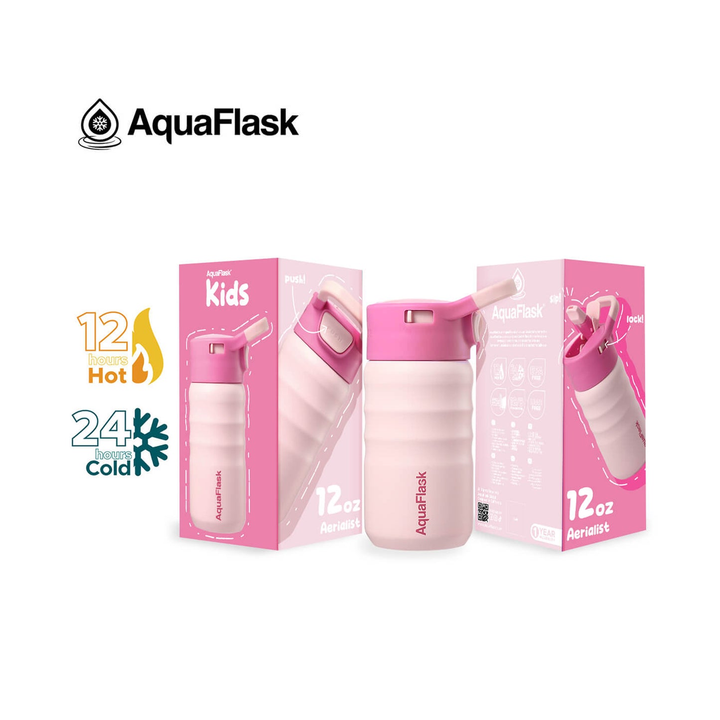 Aquaflask 355ml Kids Straw Sip Collection Limited Edition Flask Pink