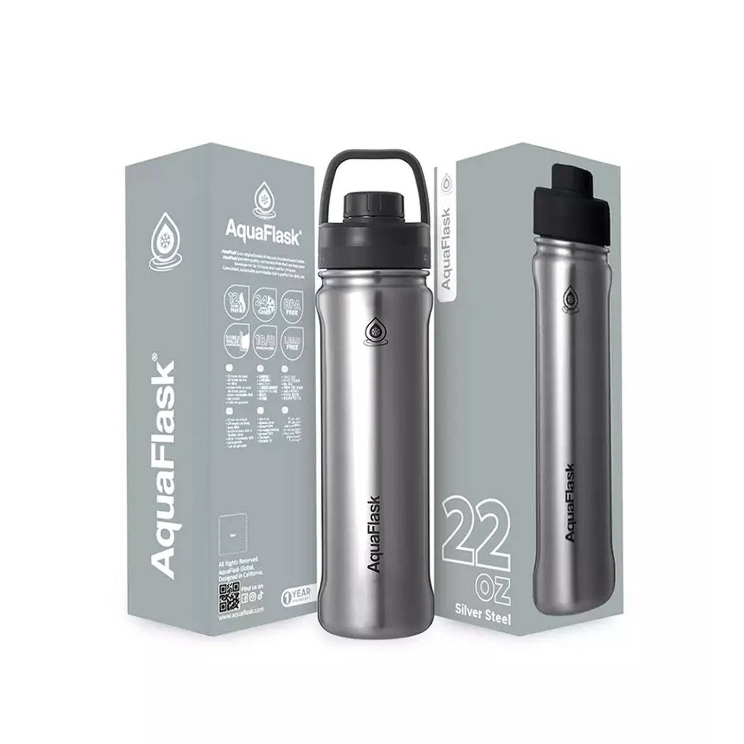 Aquaflask Sport 650ml Flask Silver Steel