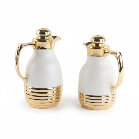 2 Piece Coffee & Tea Thermos Set White & Gold