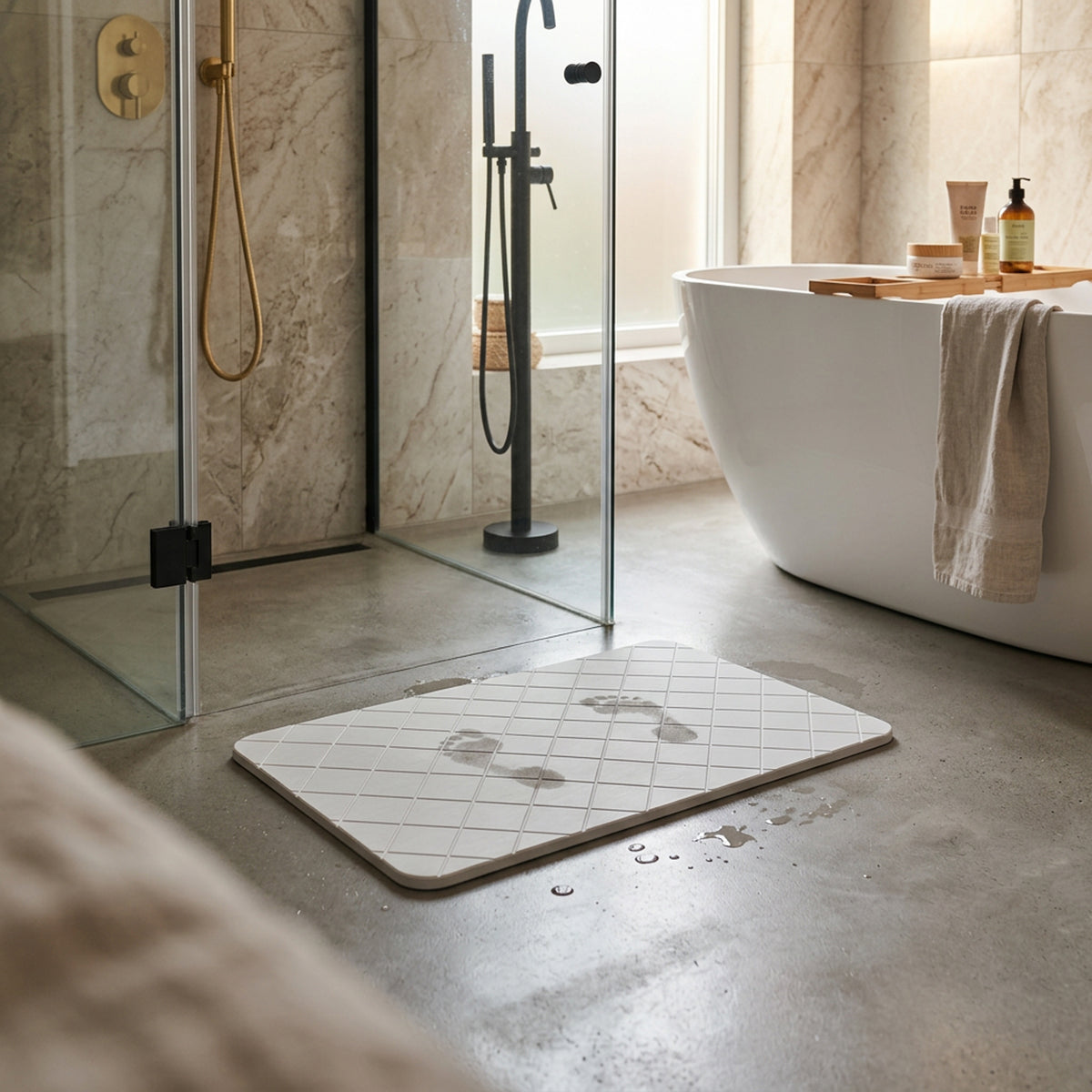 Axentia 60 x 40cm Stone Bath Mat White