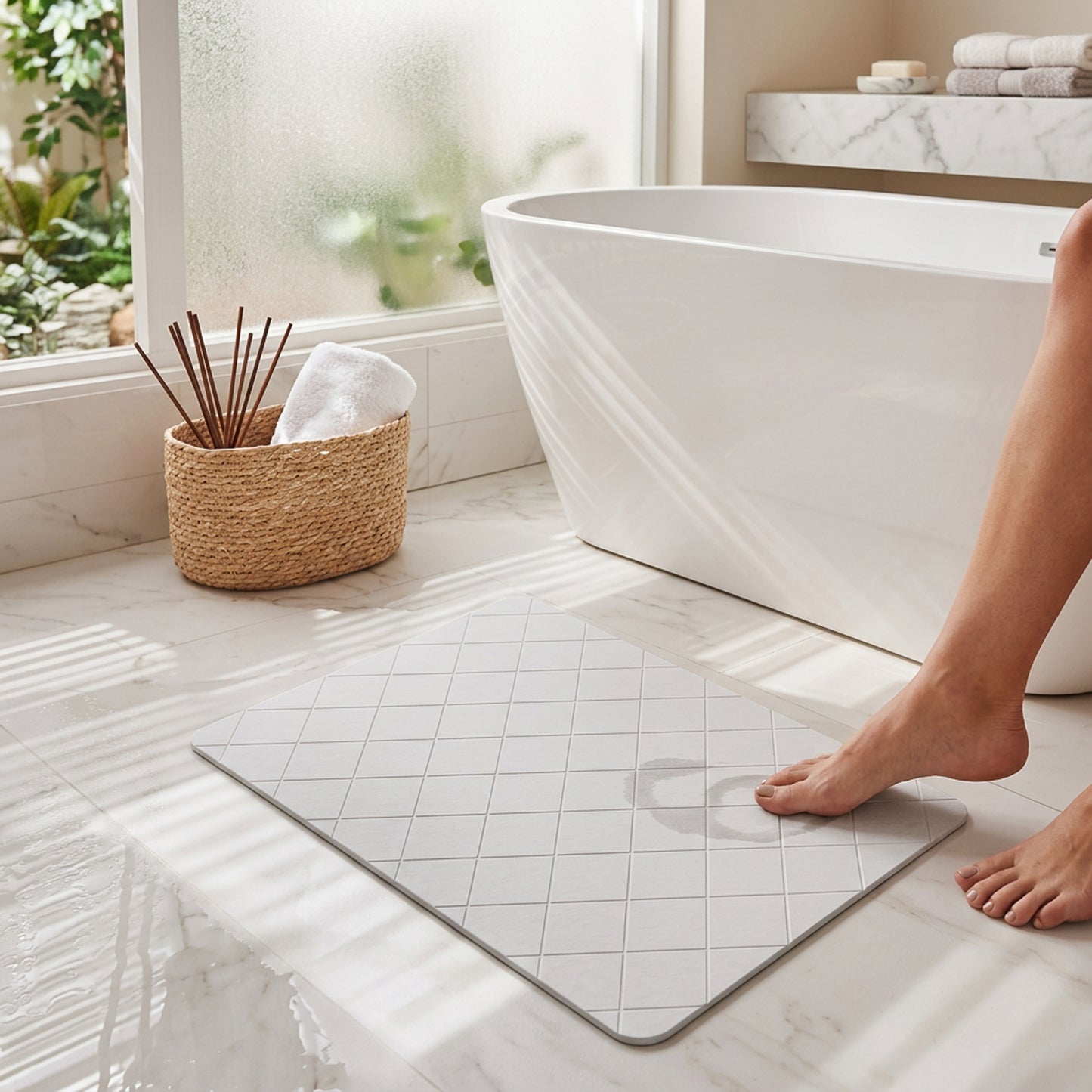 Axentia 60 x 40cm Stone Bath Mat White