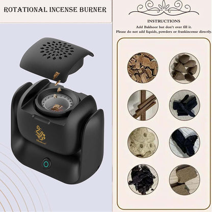 USB Rechargeable Rotating Incense Burner Black