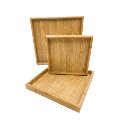 Bamboo 3 Piece Serving Tray Set Brown