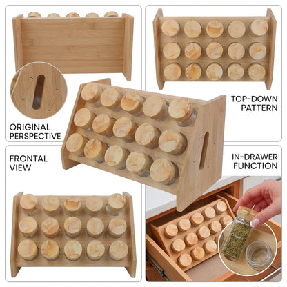 Bamboo Spice Rack with 15 Bottles Brown