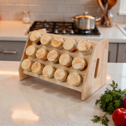 Bamboo Spice Rack with 15 Bottles Brown