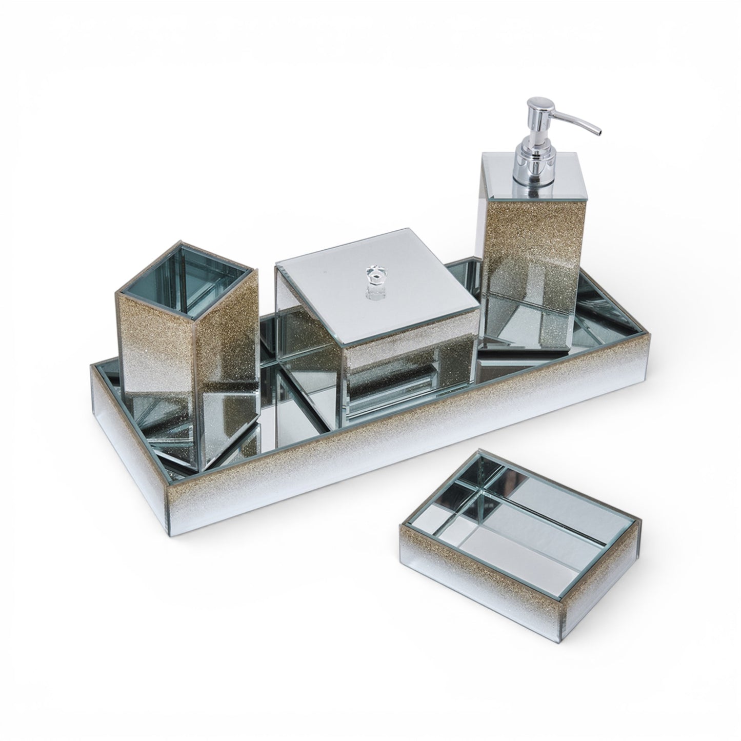 5 Piece Glitter Bathroom Set Gold