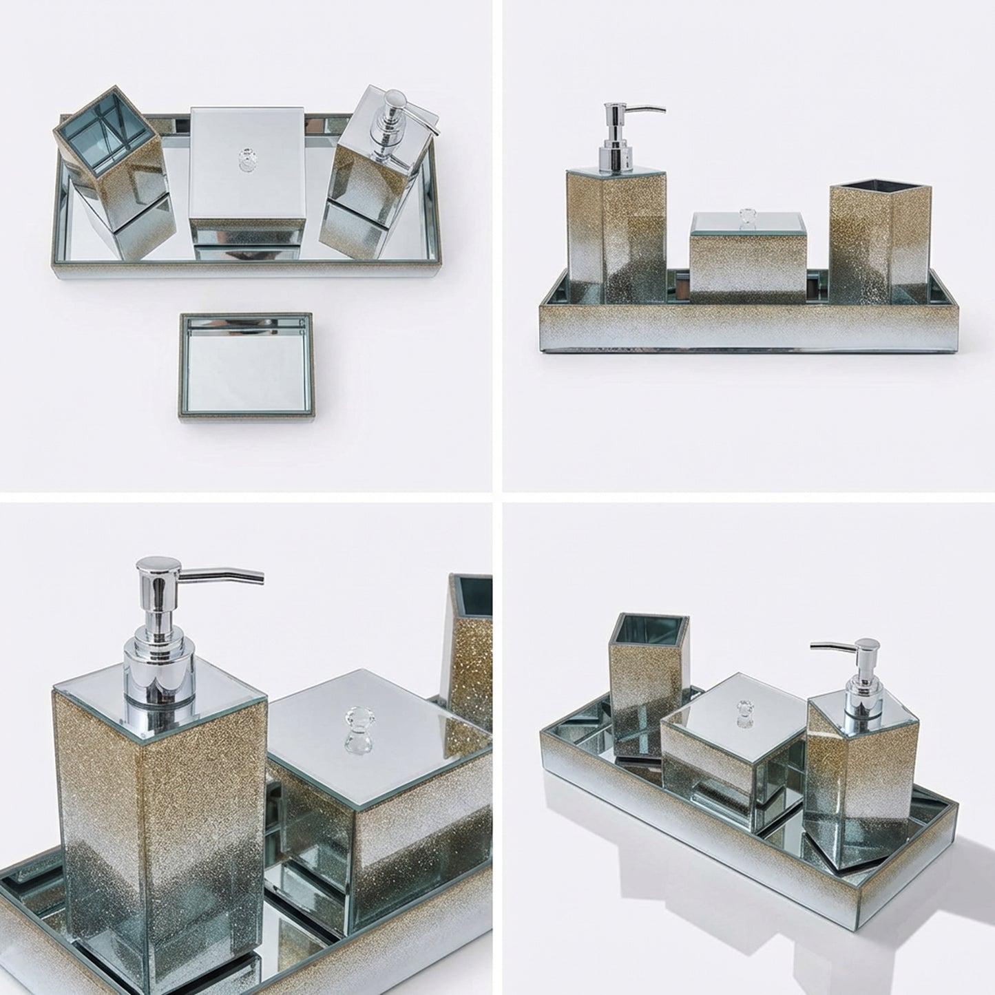 5 Piece Glitter Bathroom Set Gold